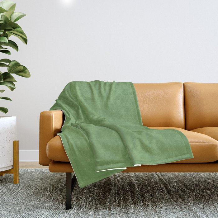 Dark Green Solid Color Dunn & Edwards 2023 Trending Color Grassy Knoll DEFD30 Well Intentions Collection Throw Blanket