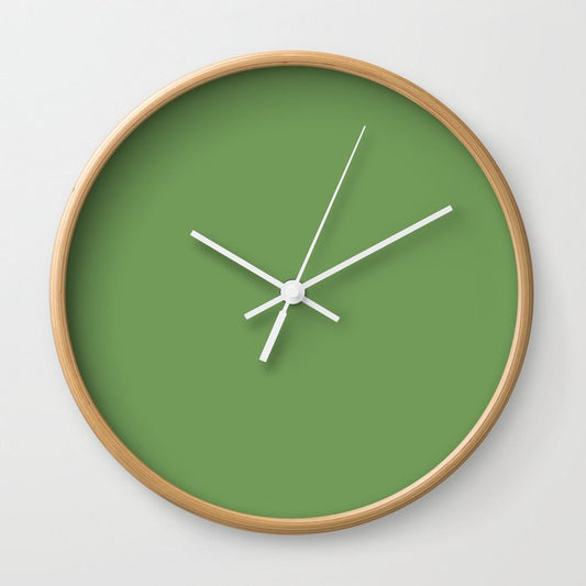 Dark Green Solid Color Dunn & Edwards 2023 Trending Color Grassy Knoll DEFD30 Well Intentions Collection Wall Clock