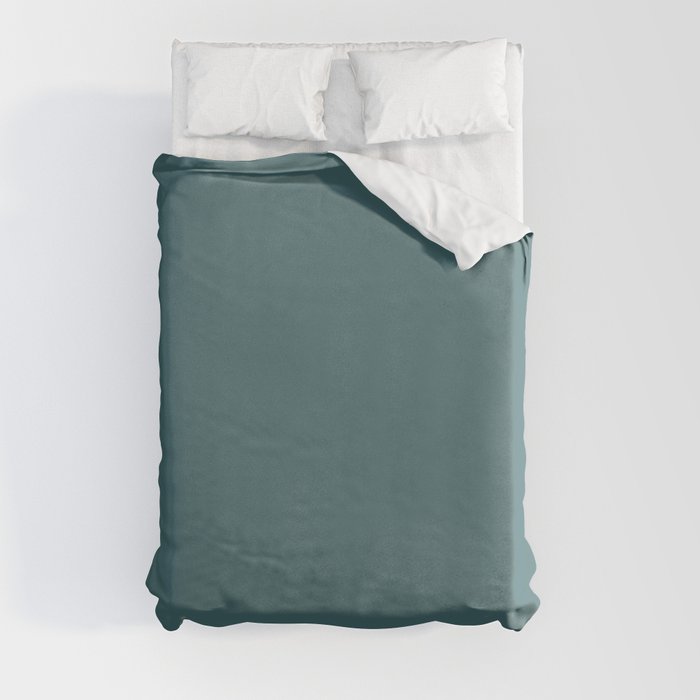 Dark Muted Aqua Blue Green Solid Color Pairs 2023 Color of the Year Glidden Vining Ivy PPG1148-6 Duvet Cover
