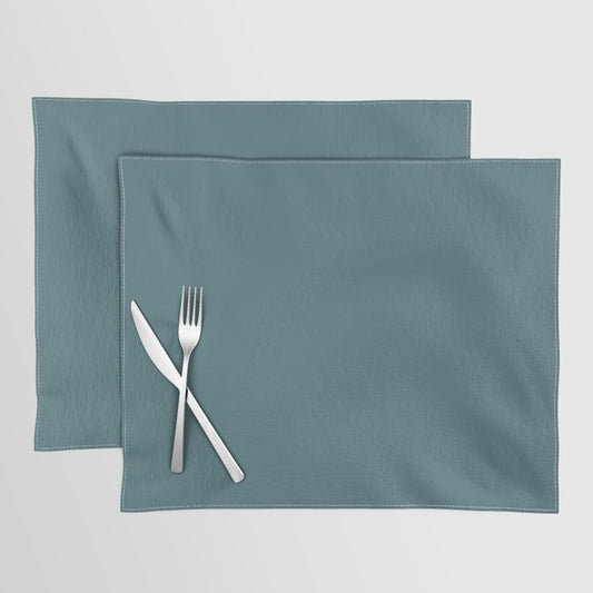 Dark Muted Aqua Blue Green Solid Color Pairs 2023 Color of the Year Glidden Vining Ivy PPG1148-6 Placemat