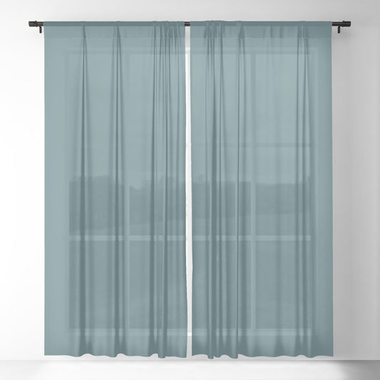 Dark Muted Aqua Blue Green Solid Color Pairs 2023 Color of the Year Glidden Vining Ivy PPG1148-6 Sheer Curtain