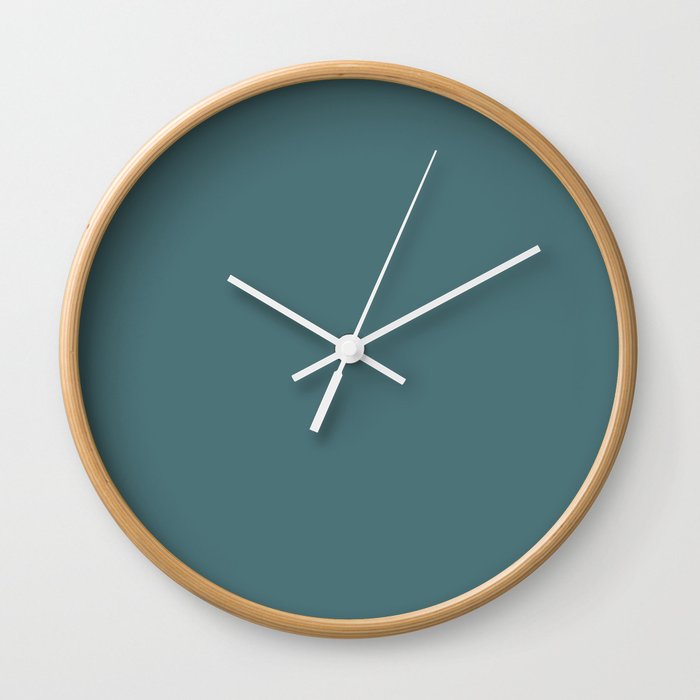 Dark Muted Aqua Blue Green Solid Color Pairs 2023 Color of the Year Glidden Vining Ivy PPG1148-6 Wall Clock