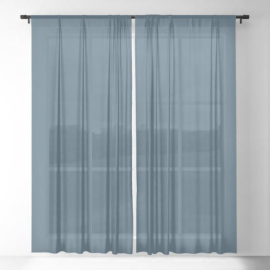 Dark Navy Blue Solid Color Pairs 2023 Trending Hue Dunn-Edwards Summer Night DE5811 - Liberated Nomads Collection Sheer Curtains