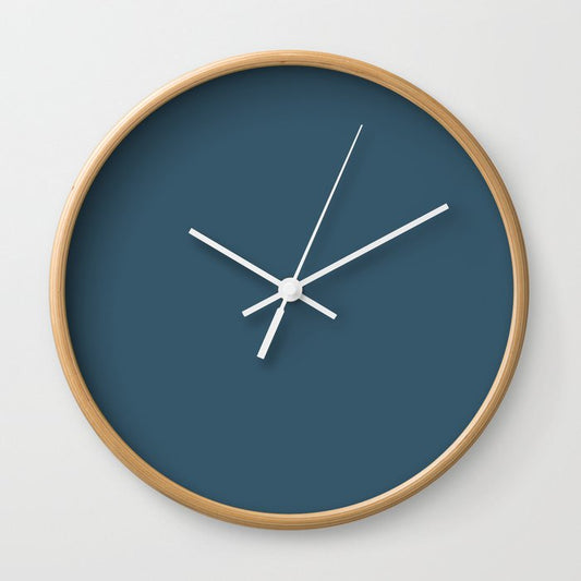 Dark Navy Blue Solid Color Pairs 2023 Trending Hue Dunn-Edwards Summer Night DE5811 - Liberated Nomads Collection Wall Clock