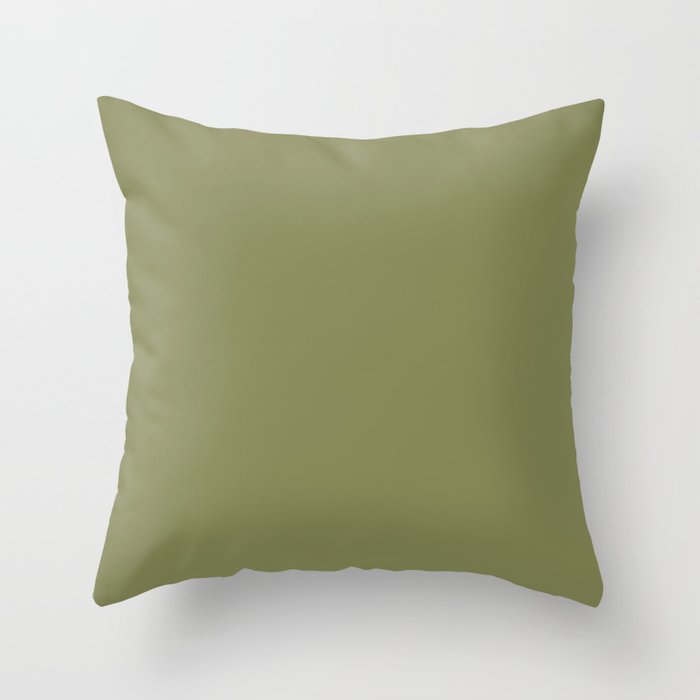 Dark Olive Green Solid Color Parable to Green Jalapeño 6005-6C by Valspar Throw Pillow
