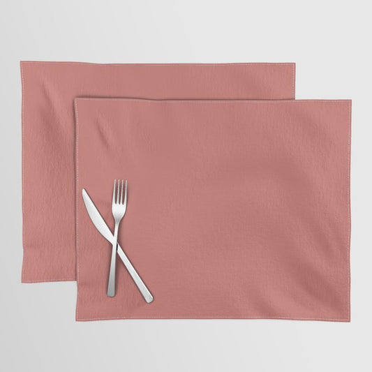 Dark Pastel Pink Solid Color Pairs 2023 Trending Hue Dunn-Edwards Crushing On Coral DEFD18 - Liberated Nomads Collection Placemat Sets