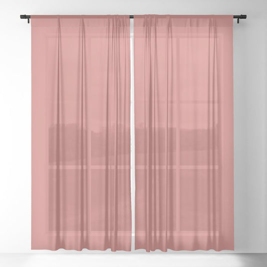 Dark Pastel Pink Solid Color Pairs 2023 Trending Hue Dunn-Edwards Crushing On Coral DEFD18 - Liberated Nomads Collection Sheer Curtains