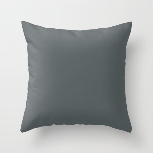 Dark Slate Blue Gray Solid Color PPG Mostly Metal PPG1036-7 - All One Single Shade Hue Colour Throw Pillow