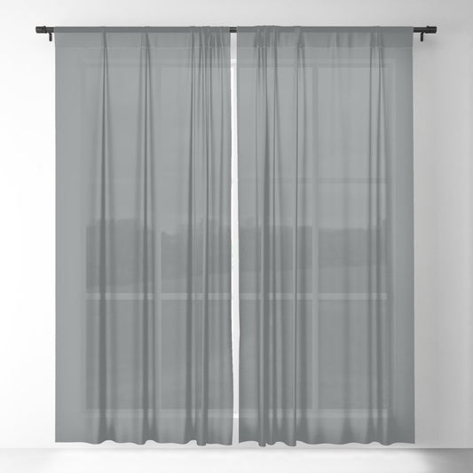 Dark Slate Blue Gray Solid Color PPG Mostly Metal PPG1036-7 - All One Single Shade Hue Colour Sheer Curtain