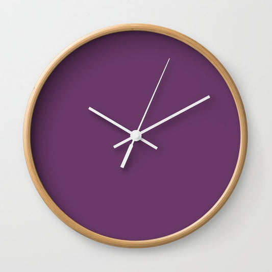 Deep Dark Grape Solid Color Pairs Dulux 2023 Trending Shade Purple Celebration SB8H9 Wall Clock
