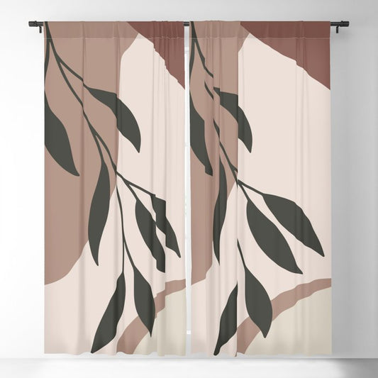 Earthy Browns Modern Mid-century Leaf Plant 2023 Color of the Year Redend Point SW 9081 Blackout Curtains