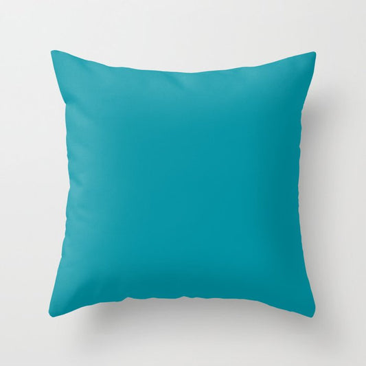 Medium Aqua Solid Color Pairs 2023 Trending Hue Dunn-Edwards Oasis DET546 - Liberated Nomads Collection Throw Pillow