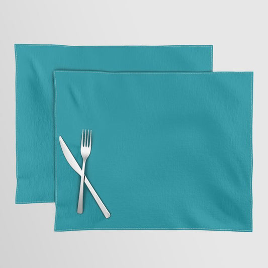 Medium Aqua Solid Color Pairs 2023 Trending Hue Dunn-Edwards Oasis DET546 - Liberated Nomads Collection Placemat Sets