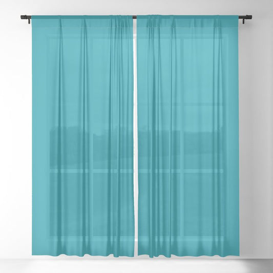 Medium Aqua Solid Color Pairs 2023 Trending Hue Dunn-Edwards Oasis DET546 - Liberated Nomads Collection Sheer Curtains