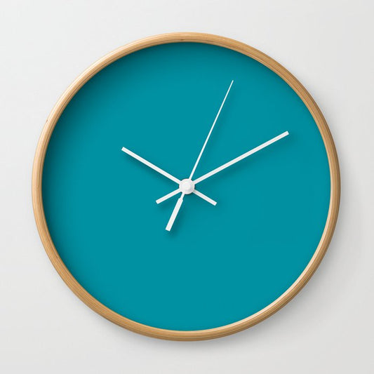 Medium Aqua Solid Color Pairs 2023 Trending Hue Dunn-Edwards Oasis DET546 - Liberated Nomads Collection Wall Clock