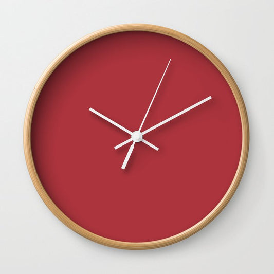 Medium Red Solid Color Pairs 2023 Trending Hue Dunn-Edwards Red-y for Fun DEFD14 - Liberated Nomads Collection Wall Clock