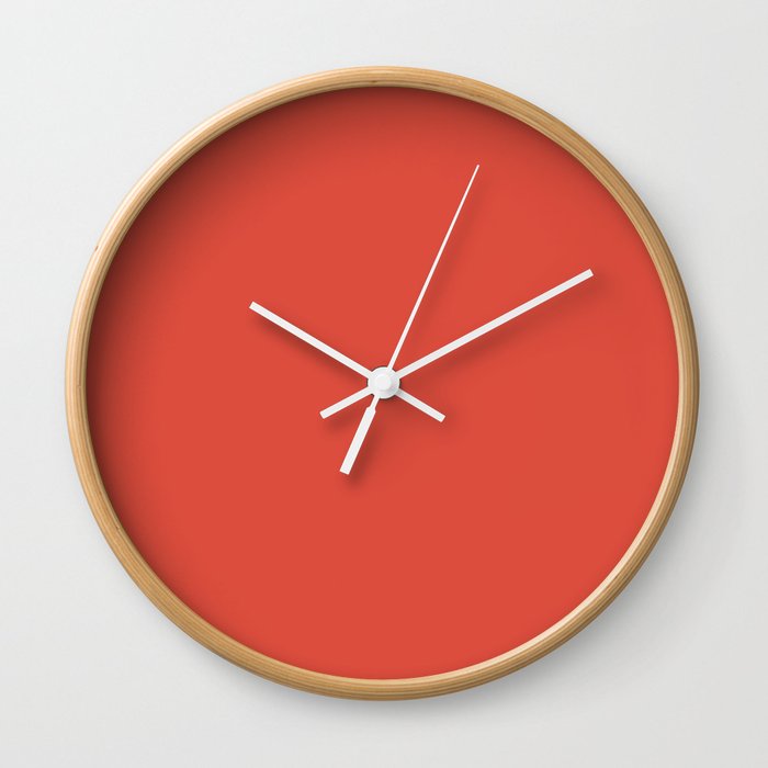 Medium Red Solid Color Pairs 2023 Trending Hue Dunn-Edwards Vermilion DEFD22 - Live in Joy Collection Wall Clock