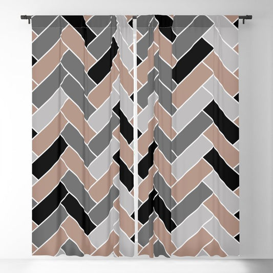 Mid-tone Brown Black Gray Herringbone Pattern Pairs 2023 COTY Redend Point SW 9081 Blackout Curtains