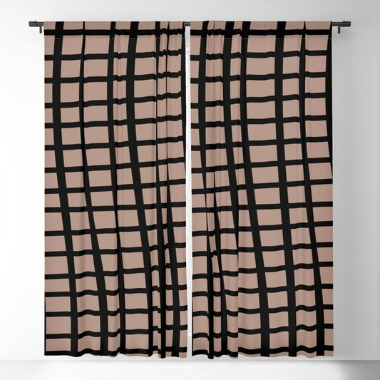 Mid-tone Brown Black Wavy Grid Pattern Pairs 2023 COTY Redend Point SW 9081 Blackout Curtains