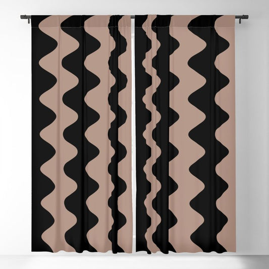 Mid-tone Brown Black Wavy Vertical Rippled Stripe Pattern Pairs 2023 COTY Redend Point SW 9081 Blackout Curtains