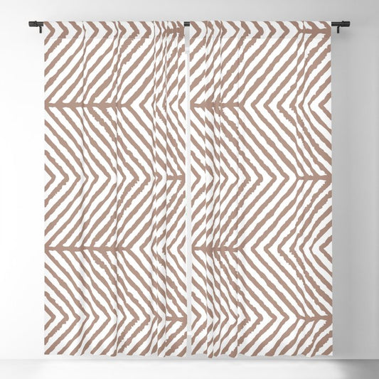 Mid-tone Brown White Abstract Diagonal Chevron Stripe Pattern Pairs 2023 COTY Redend Point SW 9081 Blackout Curtains