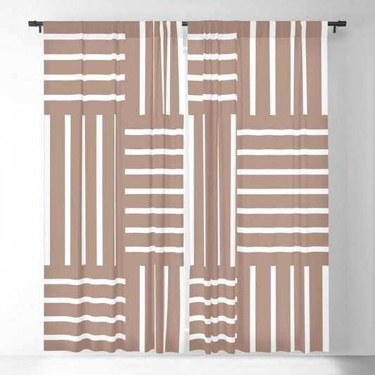 Mid-tone Brown White Abstract Stripe Geometric Pattern Pairs 2023 COTY Redend Point SW 9081 Blackout Curtains