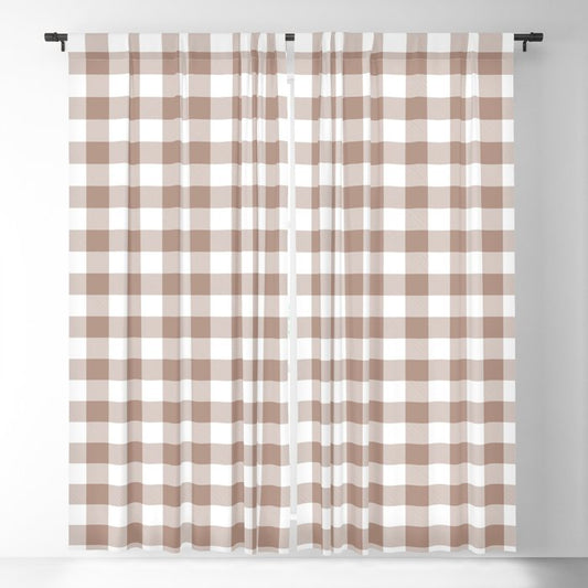 Mid-tone Brown White Buffalo Plaid Checkerboard Pattern Pairs 2023 COTY Redend Point SW 9081 Blackout Curtains