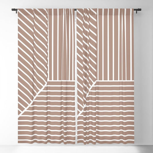 Mid-tone Brown White Minimal Modern Stripe Pattern Pairs 2023 COTY Redend Point SW 9081 Blackout Curtains
