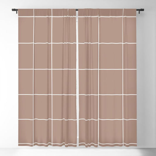 Mid-tone Brown White Minimal Square Diamond Grid Pattern 2 Pairs 2023 COTY Redend Point SW 9081 Blackout Curtains