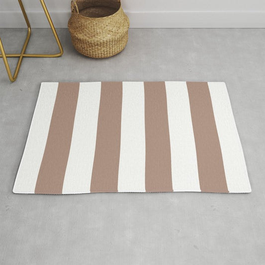 Mid-tone Brown White Minimal Vertical Stripe Pattern Pairs 2023 COTY Redend Point SW 9081 Throw and Area Rugs