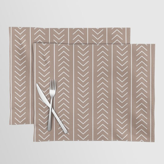 Mid-tone Brown White Modern Stripe Chevron Pattern Pairs 2023 COTY Redend Point SW 9081 Placemats