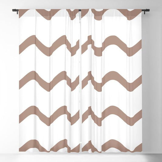 Mid-tone Brown White Rippled Horizontal Stripe Pattern Pairs 2023 COTY Redend Point SW 9081 Blackout Curtains