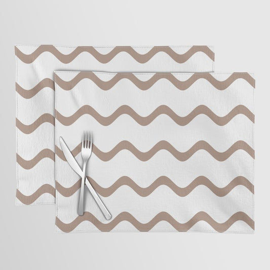 Mid-tone Brown White Rippled Horizontal Stripe Pattern Pairs 2023 COTY Redend Point SW 9081 Placemats