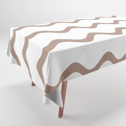 Mid-tone Brown White Rippled Horizontal Stripe Pattern Pairs 2023 COTY Redend Point SW 9081 Tablecloth