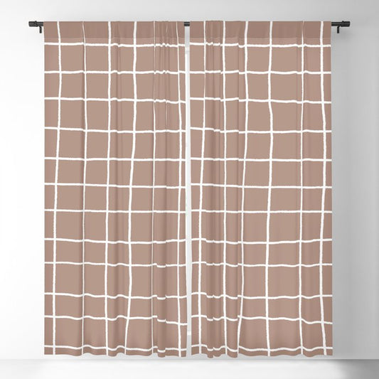 Mid-tone Brown White Thin Checkerboard Square Grid Pattern Pairs 2023 COTY Redend Point SW 9081 Blackout Curtains