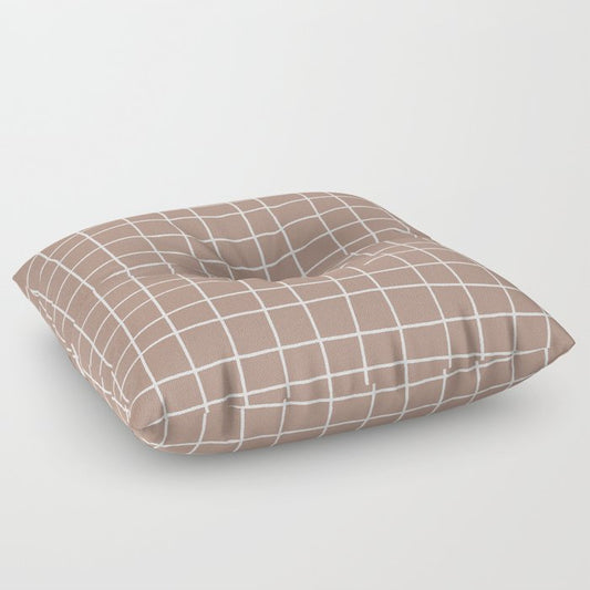 Mid-tone Brown White Thin Checkerboard Square Grid Pattern Pairs 2023 COTY Redend Point SW 9081 Floor Pillow