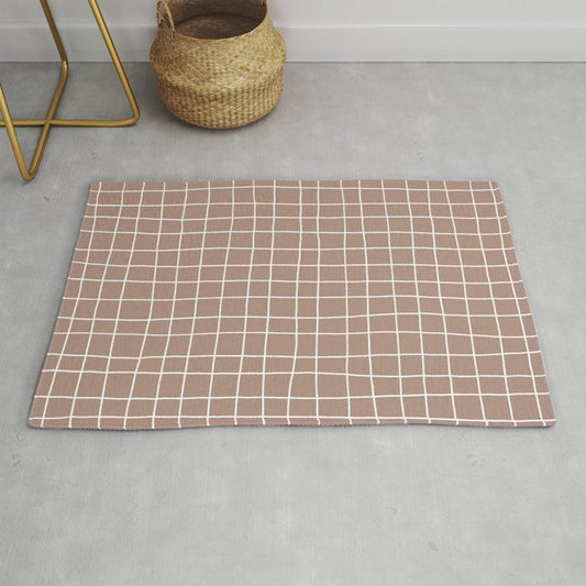 Mid-tone Brown White Thin Checkerboard Square Grid Pattern Pairs 2023 COTY Redend Point SW 9081 Throw and Area Rugs