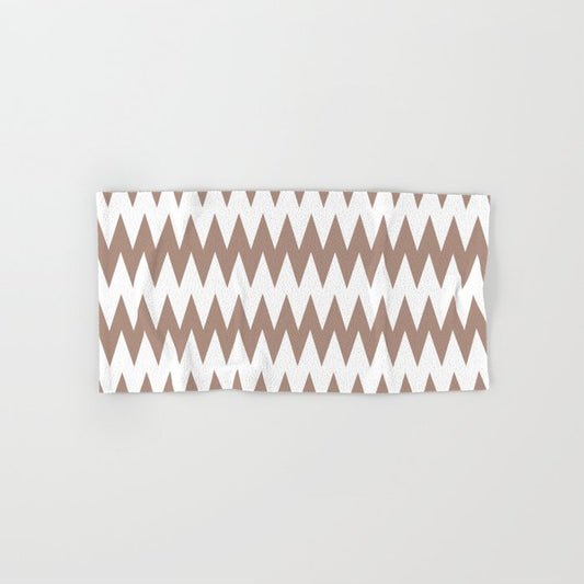 Mid-tone Brown White Zigzag Rippled Horizontal Stripe Pattern Pairs 2023 COTY Redend Point SW 9081 Hand and Bath Towels