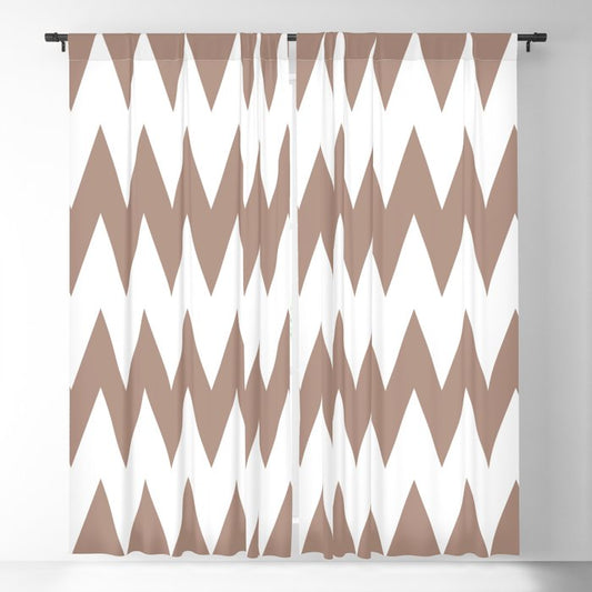 Mid-tone Brown White Zigzag Rippled Horizontal Stripe Pattern Pairs 2023 COTY Redend Point SW 9081 Blackout Curtains