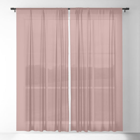 Mid-tone Pink Solid Color Pairs PPG Earth Rose PPG1056-5 - All One Single Shade Hue Colour Sheer Curtain