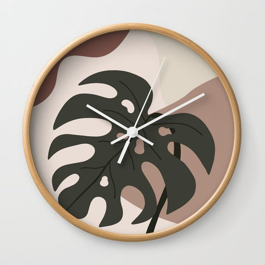 Modern Botanical Leaves Contemporary Shape Collection 4 Wall Clock