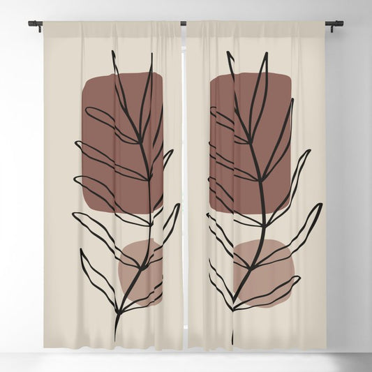 Earthy Browns Modern Botanical Minimal Art Modern Mid-century Earth Tones-2 Blackout Curtains