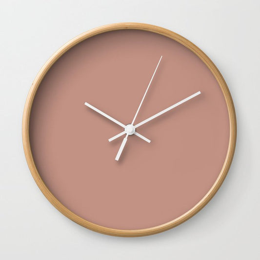 Muted Mid-tone Pink Solid Color Pairs 2023 Trending Hue Dutch Boy Amber Wood 409-4DB Wall Clock