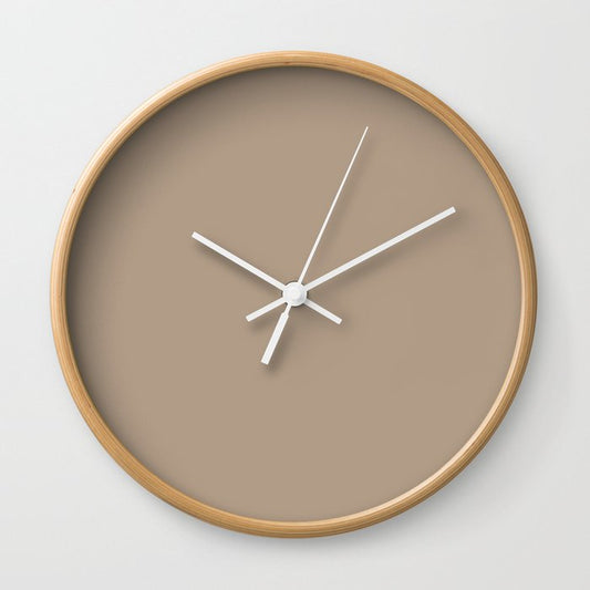 Neutral Mid-tone Beige Solid Color Pairs PPG Weathered Wood PPG1077-4 - All One Single Shade Colour Wall Clock