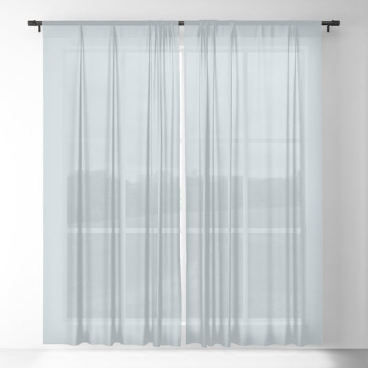 Pale Baby Blue Gray Solid Color Pairs PPG Keepsakes PPG1040-2 - All One Single Shade Hue Colour Sheer Curtain