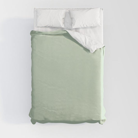 Pale Pastel Green Solid Color Pairs 2023 Trending Hue Dunn-Edwards Soft Moss DE5610 - Live in Joy Collection Duvet