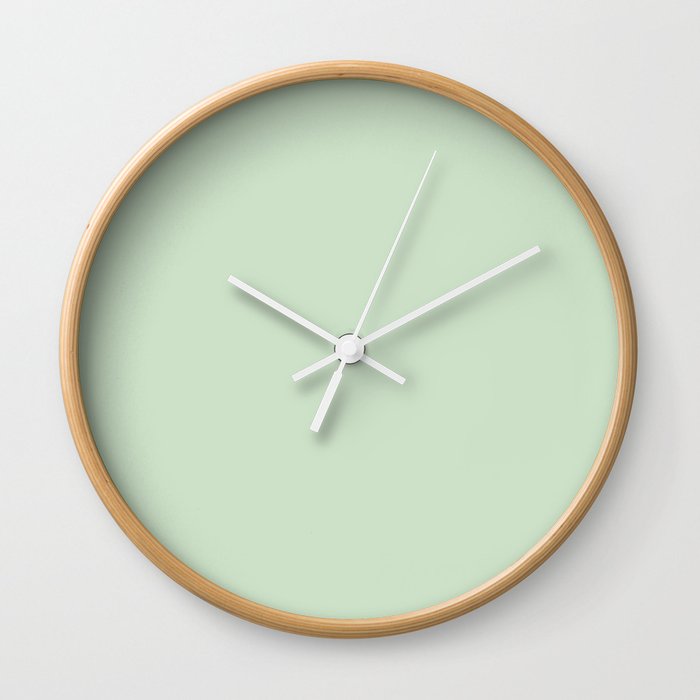 Pale Pastel Green Solid Color Pairs 2023 Trending Hue Dunn-Edwards Soft Moss DE5610 - Live in Joy Collection Wall Clock