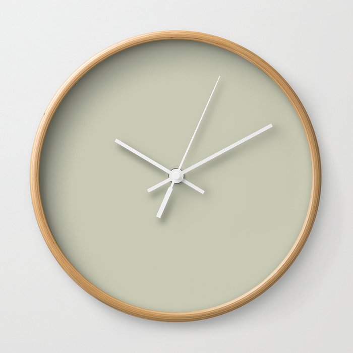 Pastel Sage Green Solid Color Pairs PPG 2023 Trending Shade Whispering Pine PPG1125-3 Wall Clock
