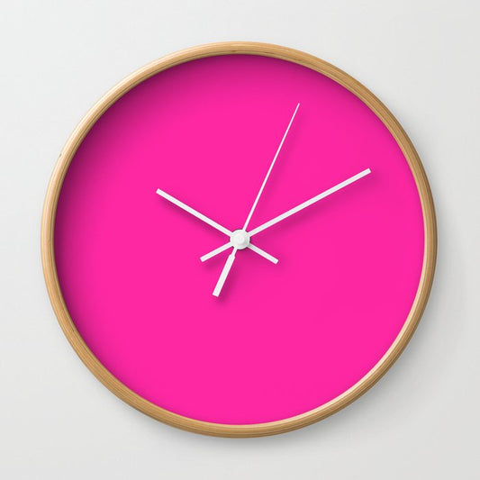 Persian Rose Pink Solid Color Popular Hues - Patternless Shades of Pink Collection - Hex #FE28A2 Wall Clock