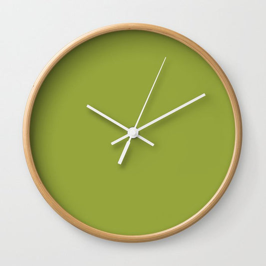 Pomelo Green Solid Color Popular Hues Patternless Shades of Olive Collection Hex #96a53c Wall Clock